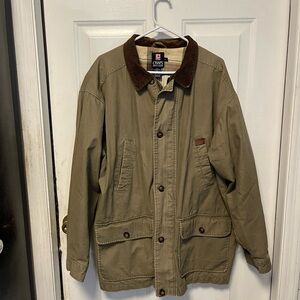 Chaps vintage Men's Khaki Barn Jacket with Dark Brown corduroy  Collar size L